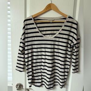 Banana Republic Striped Top Medium Beige Black 3/4 Sleeve